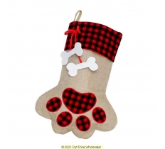 Deluxe Plush Plaid Red Footprint Stocking 40cm X 25cm