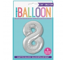 Silver Number 8 Shaped Foil Balloon 34"