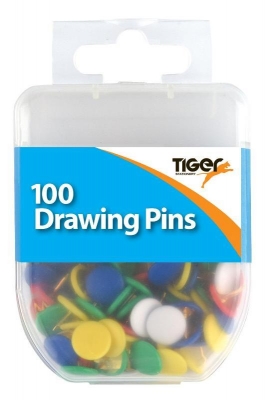 Tiger Essential 100 Drawing Pins Coloured