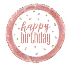 18" Glitz Rose Gold Round Foil Balloon "Happy Birthday"