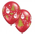 11" Ruby Red Santa & Christmas Tree Latex Balloons (50)