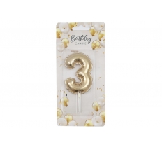 Gold Balloon Candle 6cm Number 3