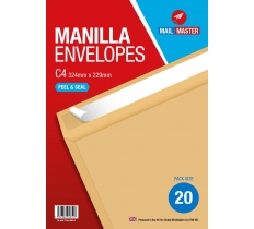 Mail Master C4 Manilla Peel & Seal 20 Pack Envelope