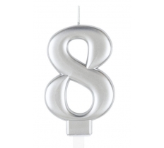 Metallic Silver Number 8 Birthday Candle