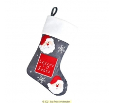 Deluxe Plush Letter To Santa Grey Knitted Stocking 40cm X 25cm