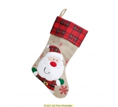 Deluxe Plush Tartan Santa Christmas Stocking 40cm X 25cm