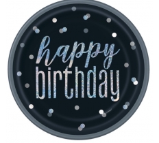 9" Glitz Black BirthDay Plate Pack Of 8