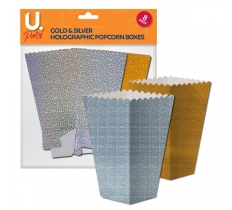 Holographic Popcorn Box Gold & Silver, 8 Pack
