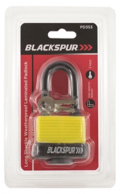 Blackspur 50mm Long Shackle W/Proof Laminated Steel Padlock