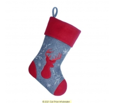 Deluxe Plush Stag Grey Red Top Charcoal Stocking 40cm X 25cm