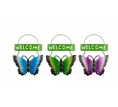 Glitter Butterfly Metal Welcome Sign