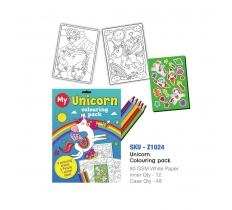 A4 Unicorn 8 page Colouring Pack With Colour Pencils