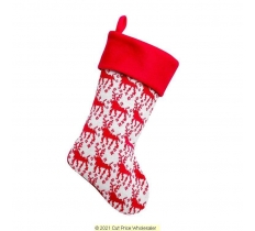 Deluxe Plush Red Knitted Nordic Stag Stocking 40cm X 25cm