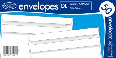 County DL White Self Seal Envelopes 50 Pack