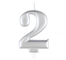 Metallic Silver Number 2 Birthday Candle