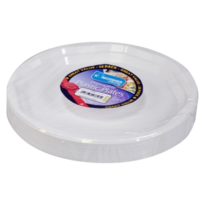 10" White Disposable Plastic Plates 50 Pack
