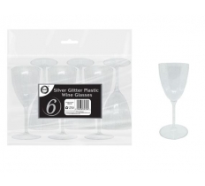 Silver Glitter Plastic Wine Glasses 6 Pack