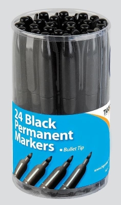 Tiger Bullet Tip 2mm Permanent Black Markers X 24
