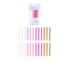 White Pink and Gold Party Candles with 12 Holders(6cm) 24PC