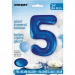 Blue Number 5 Shaped Foil Balloon 34"