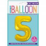 Gold Number 5 Shaped Foil Balloon 34"