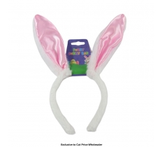 White & Pink Satin Easter Bunny Headband