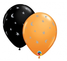 11" Orange & Black Starry Night Latex Balloons (25)