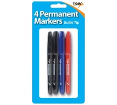 Tiger Bullet Tip Permanent Markers 4 Pack