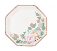 Pink Blooms Octagon Shaped 9.25" Plates 8Ct