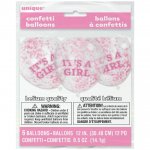 12" Girl Clear Latex Balloons With Pink Confetti Pack Of 6