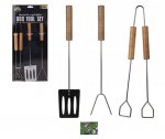 BBQ Steel Set With Wood Handles Pack Of 3 - 36cm