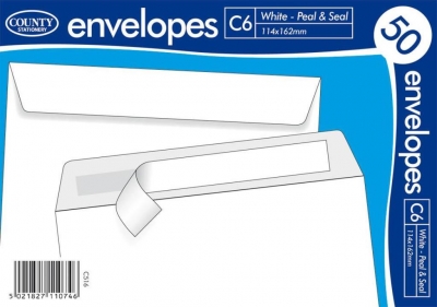 County C6 White Peel & Seal ( 114mm X 162mm ) 50 Pack