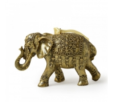 Resin Hanging Elephant Gold on Satin Ribbon