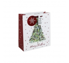Christmas Xmas Tree White Kraft Med Bag ( 215mm x 253mm x 102mm