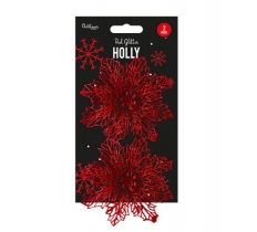 Red Holly Decoration 12cm - 2 Pack