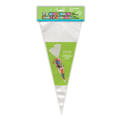 Clear Large Cone Cellophane Bags 25 Pack