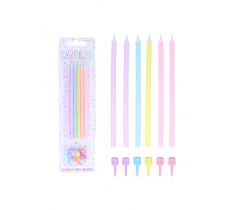 Pastel Tall Party Candles with Holders (12.5cm) 6PC