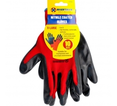 Red 10" 13G Polyester Black Nitrile Coating Gloves