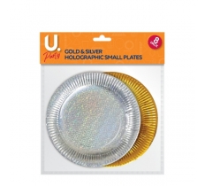 Holographic Small Plates Gold & Silver, 8 Pack