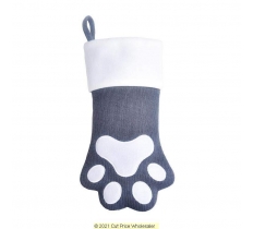 Deluxe Plush Paw Grey Knitted Stocking 40cm X 25cm