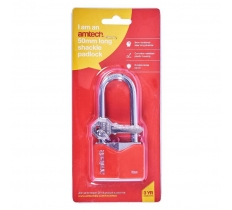 Amtech 50mm Long Shackle Rhombic Chrome Plated Iron Padlock