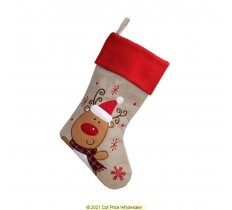 Deluxe Plush Hessian Red Top Reindeer Stocking 40cm X 25cm