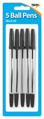 Tiger Black Ball Point Pens 5 Pack