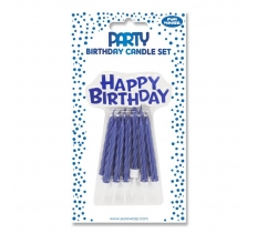 Blue Mettalic Cake Candle Set