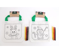 Colour Your Own Christmas Craft Linen Bag With 4 Pens