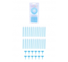 Blue Party Candles with 12 Holders (6cm) 24-Pack