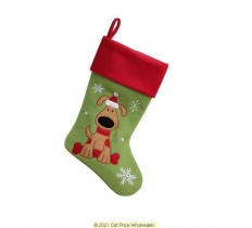 Deluxe Plush Plush Green Red Top Cute Dog Stocking 40cm X 25cm