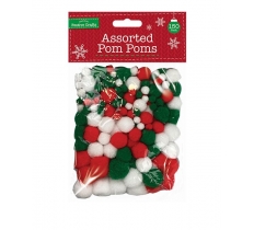 Christmas Assorted Pom Poms 150 Pack