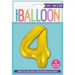 Gold Number 4 Shaped Foil Balloon 34"