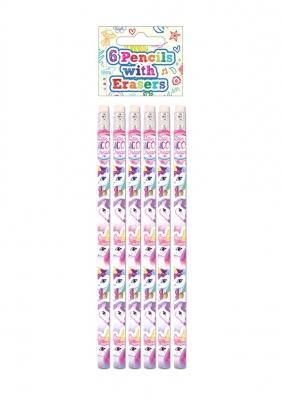 Unicorn Pencils With Erasers Set Of 6